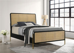 Arini Rattan Queen Panel Bed Black and Natural - 224330Q