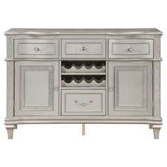 Evangeline 4-drawer Sideboard Server with Faux Diamond Trim Silver Oak - 107555