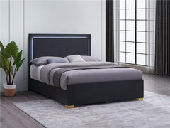 Marceline Wood Eastern King LED Panel Bed Black - 222831KE