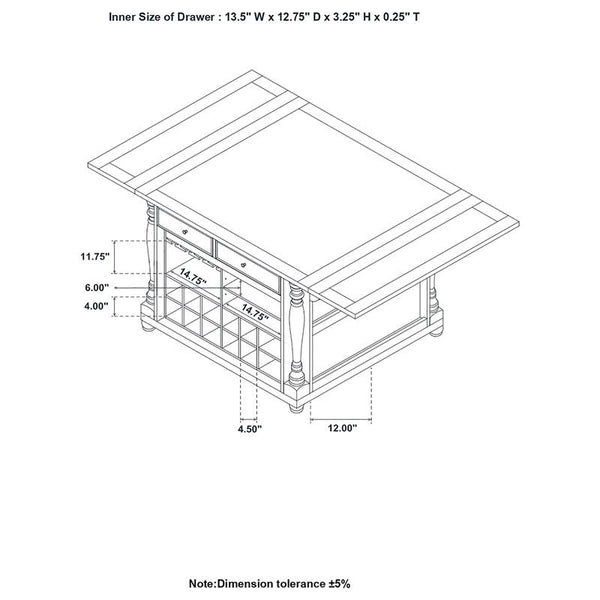 Slater 2-drawer Kitchen Island with Drop Leaves Brown and Black - 102270