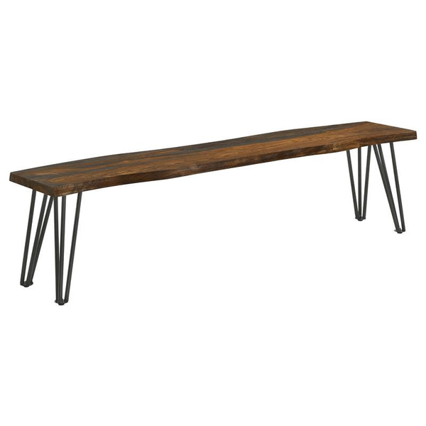 Neve Live-edge Dining Bench with Hairpin Legs Sheesham Grey and Gunmetal - 193863