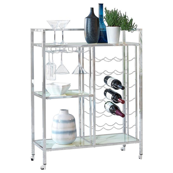 Derion Glass Shelf Serving Cart with Casters Chrome - 181370