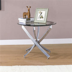 Brooke Round Glass Top Side End Table Metal Base Chrome - 702587