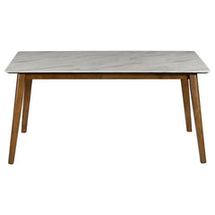 Everett Faux Marble Top Dining Table Natural Walnut and White - 192761
