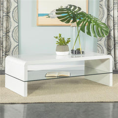 Airell Rectangular Coffee Table with Shelf White High Gloss - 703798