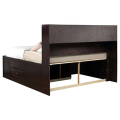 Phoenix Wood Queen Storage Bookcase Bed Cappuccino - 200409Q
