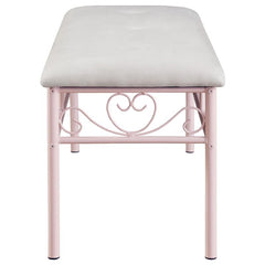 Massi Fabric Upholstered Bench White and Powder Pink - 401156