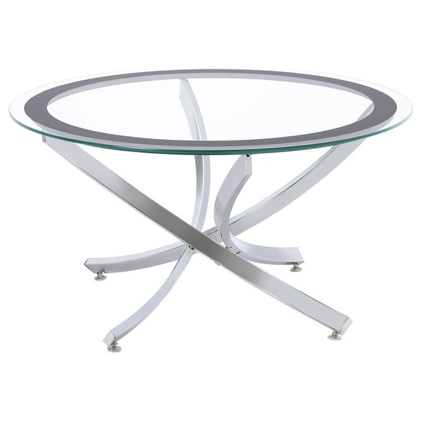 Brooke Round Glass Top Coffee Table Metal Base Chrome - 702588