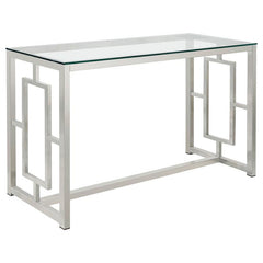 Merced Glass Top Metal Entryway Sofa Console Table Nickel - 703739