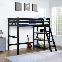 Anica 3-shelf Wood Twin Loft Bed Black - 460084