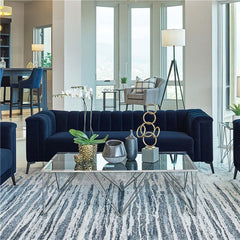 Chalet Upholstered Tuxedo Arm Tufted Sofa Blue - 509211