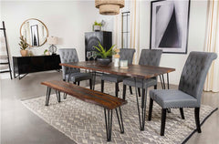 Neve Live-edge Dining Bench with Hairpin Legs Sheesham Grey and Gunmetal - 193863