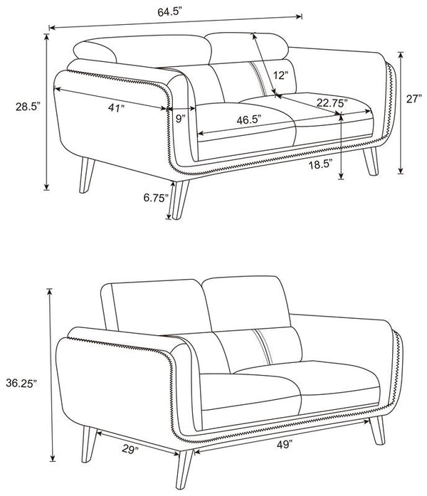 Shania 2-piece Upholstered Low Back Sofa Set Black - 509921-S2