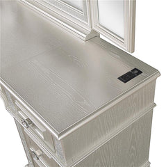 Evangeline 4-drawer Vanity Set with Stool Silver Oak - 223397-SET