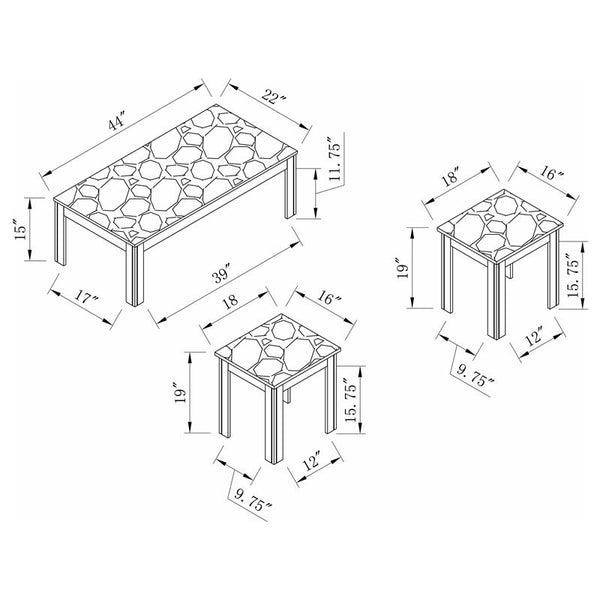 Rhodes 3-piece Faux Marble Top Coffee Table Set Grey - 700375