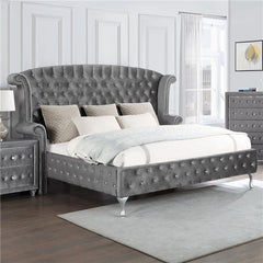 Deanna Upholstered Eastern King Wingback Bed Grey - 205101KE