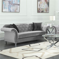 Frostine Upholstered Rolled Arm Tufted Sofa Silver - 551161