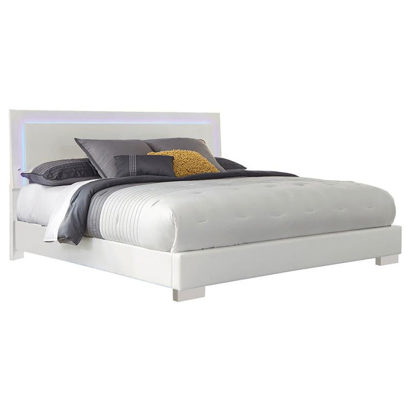 Felicity Wood Queen LED Panel Bed White High Gloss - 203500Q