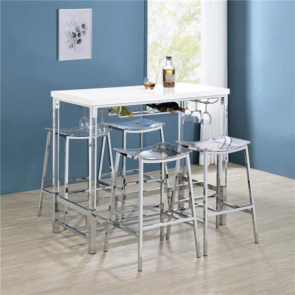 Norcrest Pub Height Bar Table with Acrylic Legs and Wine Storage White High Gloss - 182101
