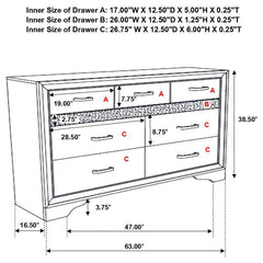 Miranda 7-drawer Dresser White and Rhinestone - 205113