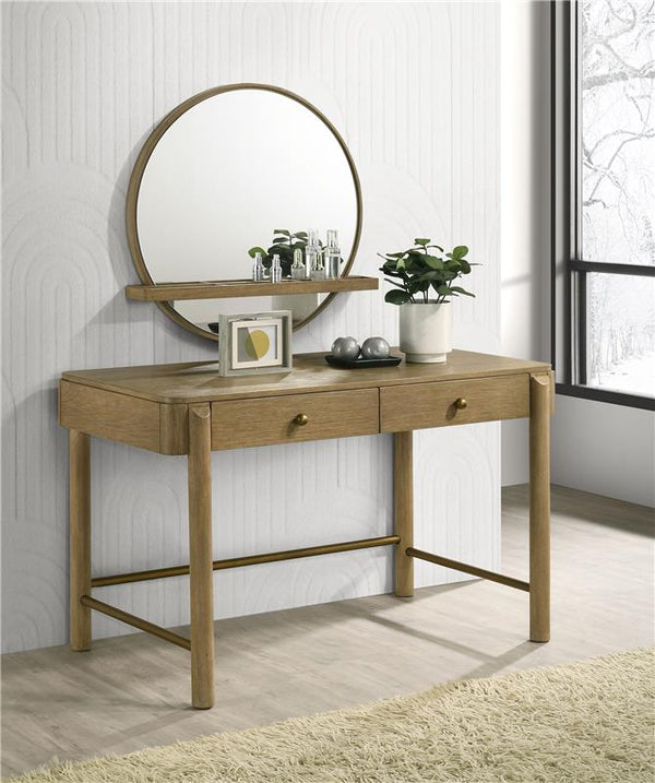 Arini Round Vanity Wall Mirror with Shelf Sand Wash - 224308