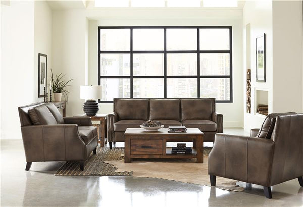 Leaton 3-piece Upholstered Recessed Arm Sofa Set Brown Sugar - 509441-S3