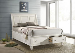 Sandy Beach Wood Eastern King Storage Panel Bed Cream White - 201309KE
