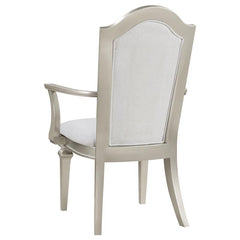 Evangeline Upholstered Dining Arm Chair with Faux Diamond Trim Ivory and Silver Oak (Set of 2) - 107553