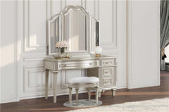 Evangeline Upholstered Oval Vanity Stool Silver and Ivory - 223399