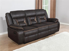 Greer Upholstered Motion Reclining Sofa Brown - 651354