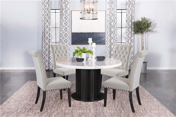 Sherry 5-piece Round Dining Set with Sand Velvet Chairs - 115490-S5S