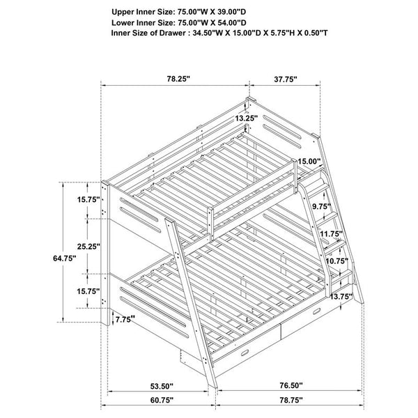Trisha 2-drawer Wood Twin Over Full Bunk Bed Grey - 460562TF