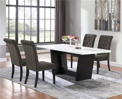 Sherry 5-piece Rectangular Marble Top Dining Set Brown and White - 115511-S5BV