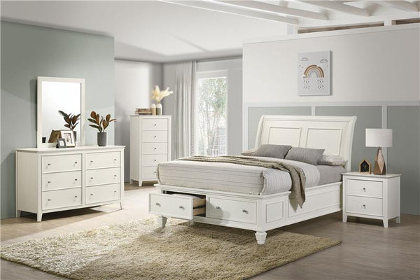 Selena Wood Full Storage Panel Bed Cream White - 400239F