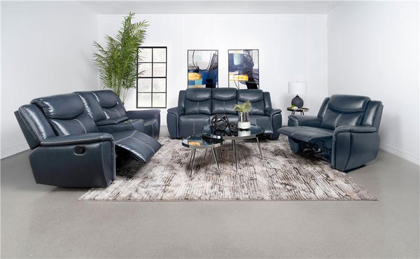 Sloane Upholstered Padded Arm Reclining Sofa Blue - 610271