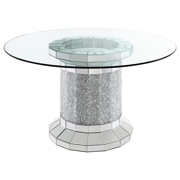 Ellie Cylinder Pedestal Glass Top Dining Table Mirror - 115551