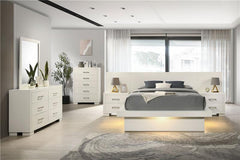 Jessica Wood Queen LED Panel Bed Cream White - 202990Q