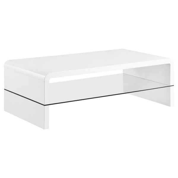 Airell Rectangular Coffee Table with Shelf White High Gloss - 703798