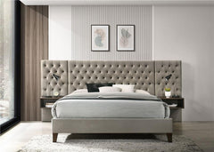 Marley Upholstered Queen Wall Panel Bed Light Brown - 300833Q