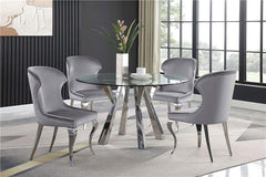 Alaia Round Glass Top Dining Table Clear and Chrome - 190710