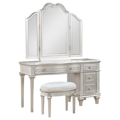 Evangeline 4-drawer Vanity Set with Stool Silver Oak - 223397-SET