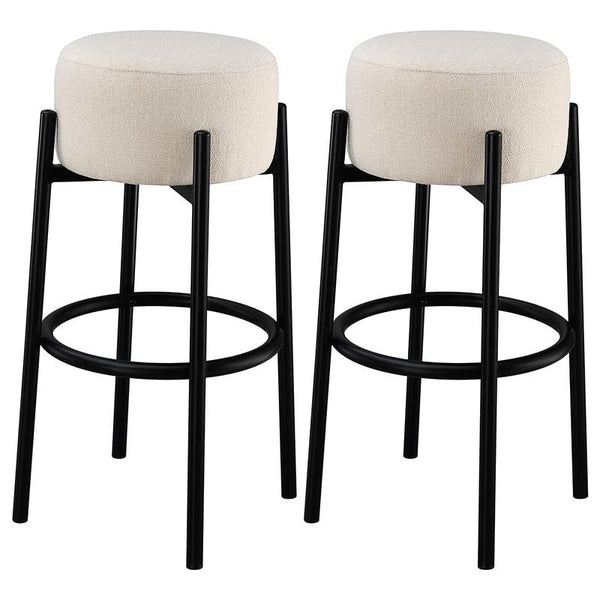 Leonard Upholstered Backless Round Stools White and Black (Set of 2) - 182176