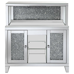 Yvaine 2-door Mirrored Wine Cabinet with Faux Crystal Inlay Silver - 115585