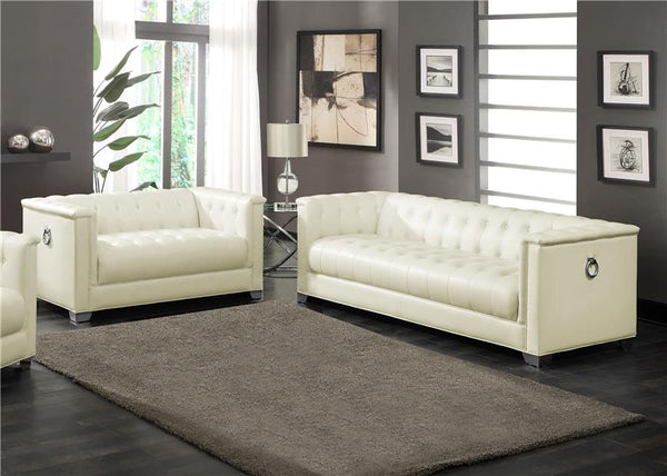 Chaviano 2-piece Upholstered Track Arm Sofa Set Pearl White - 505391-S2