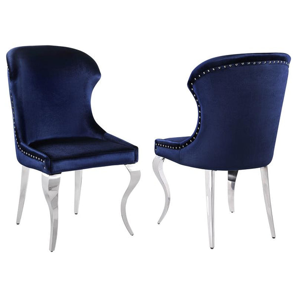 Cheyanne Upholstered Wingback Side Chair with Nailhead Trim Chrome and Ink Blue (Set of 2) - 190745