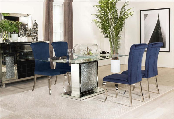 Marilyn 5-piece Rectangular Dining Set Mirror and Ink Blue - 115571N-S5B