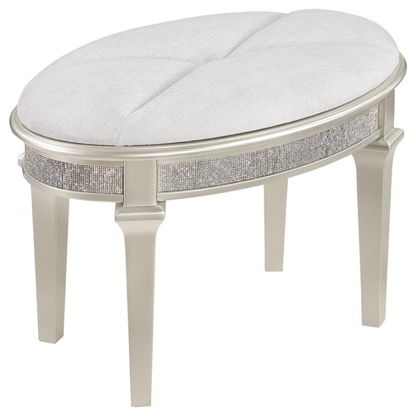 Evangeline Upholstered Oval Vanity Stool Silver and Ivory - 223399