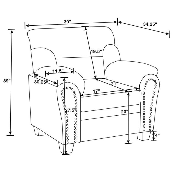 Clementine 3-piece Upholstered Padded Arm Sofa Set Brown - 506571-S3