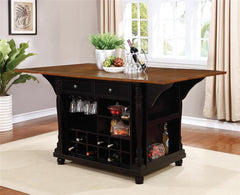 Slater 2-drawer Kitchen Island with Drop Leaves Brown and Black - 102270