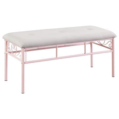 Massi Fabric Upholstered Bench White and Powder Pink - 401156